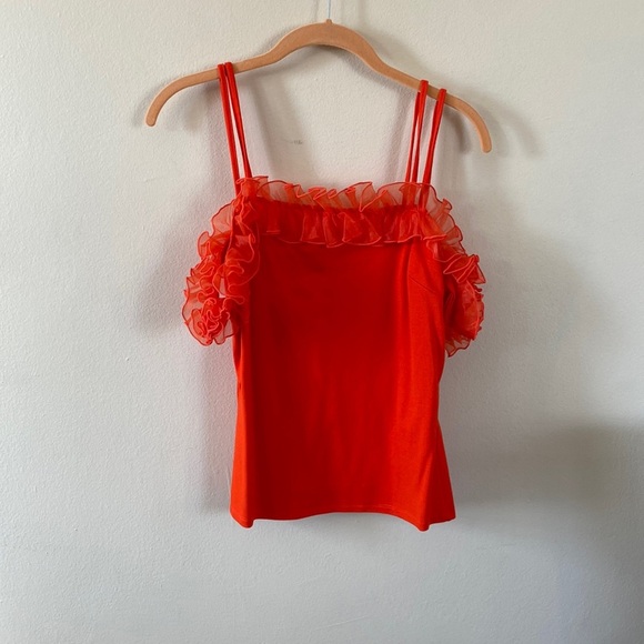Bright Orange Venus Off the Shoulder Ruffled Top Short Crop Summer M Tight - Picture 1 of 5